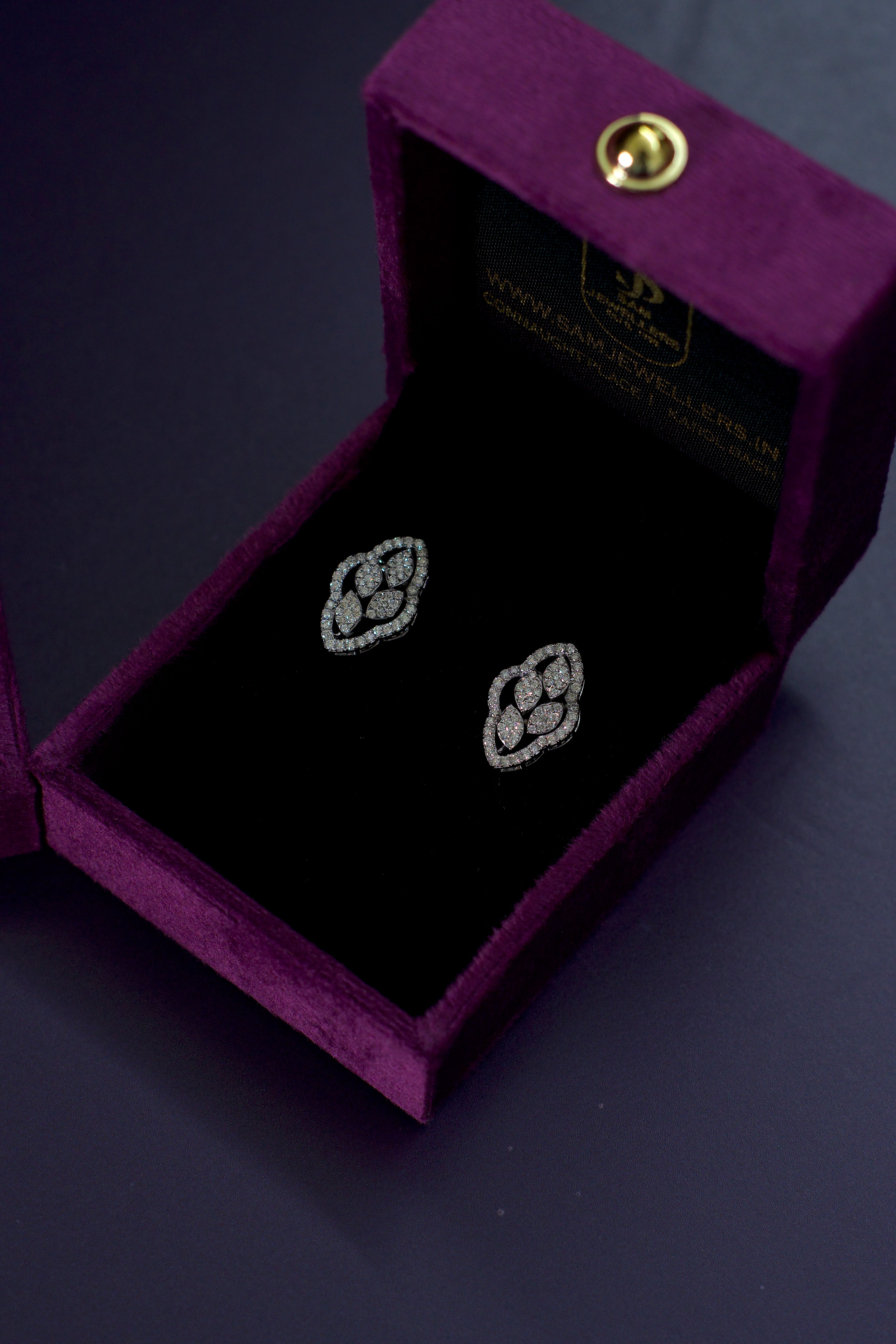 Leaf Halo Diamond Stud Earrings
