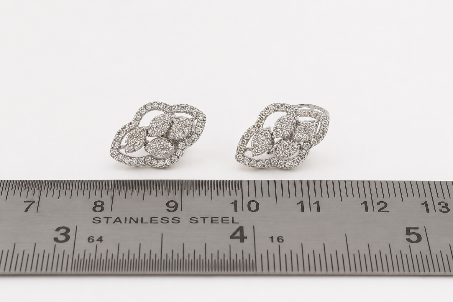 Leaf Halo Diamond Stud Earrings