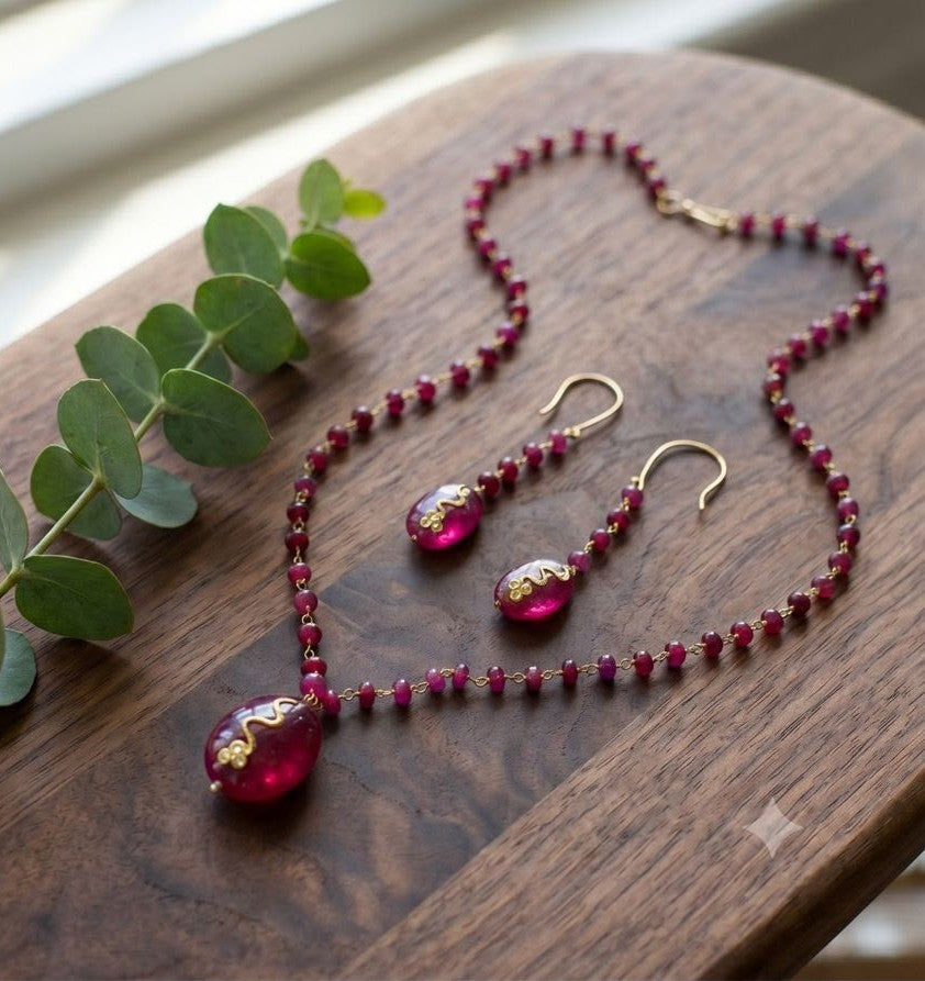 Natural Ruby and Diamond Jewellery Set