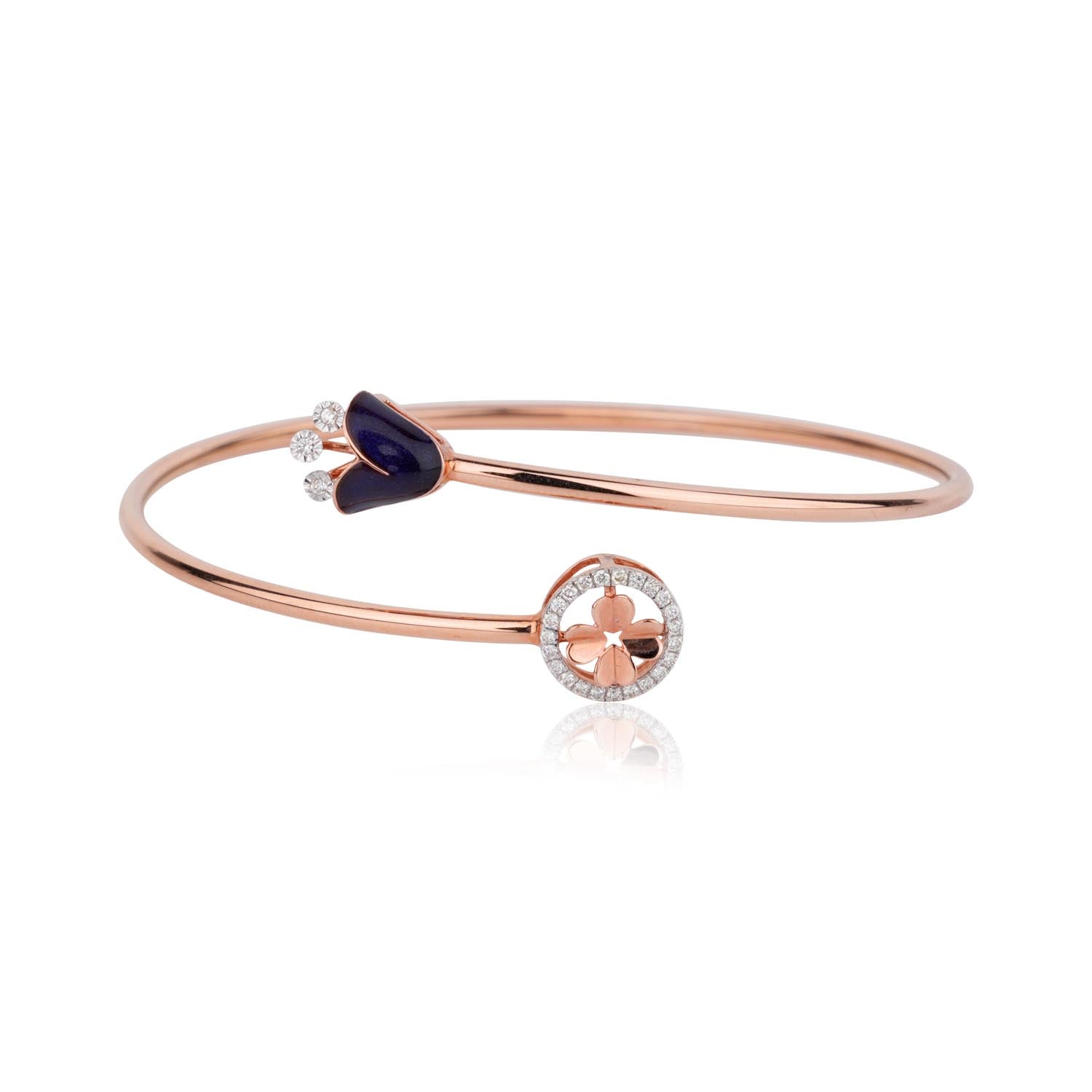 Midnight Enamel Diamond Open Cuff Bracelet