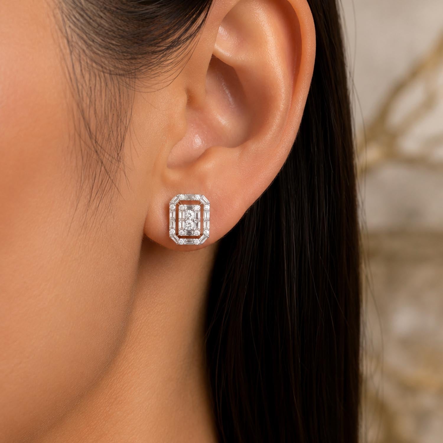 Emerald Cut Diamond Studs