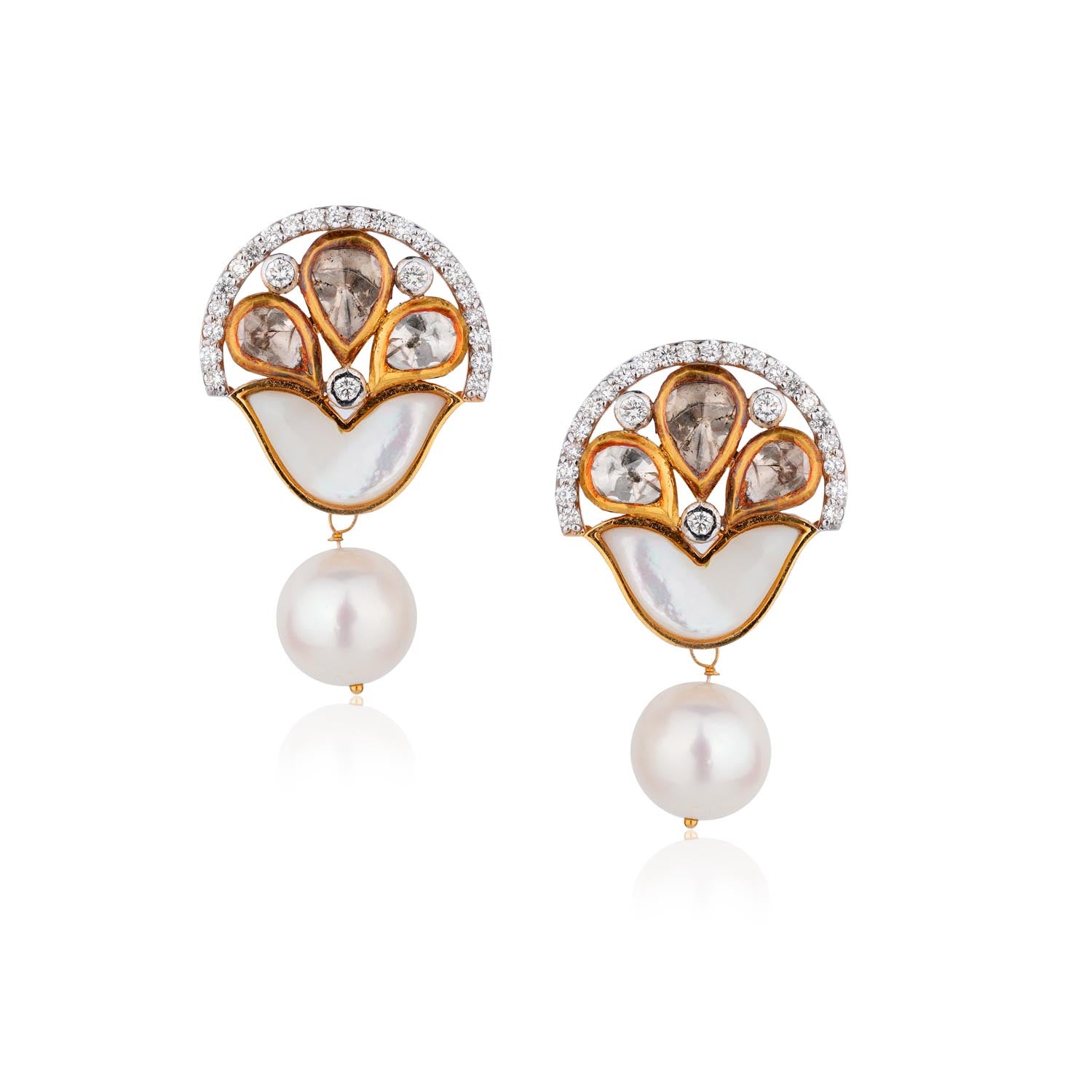 Polki Pearl Drop Earrings