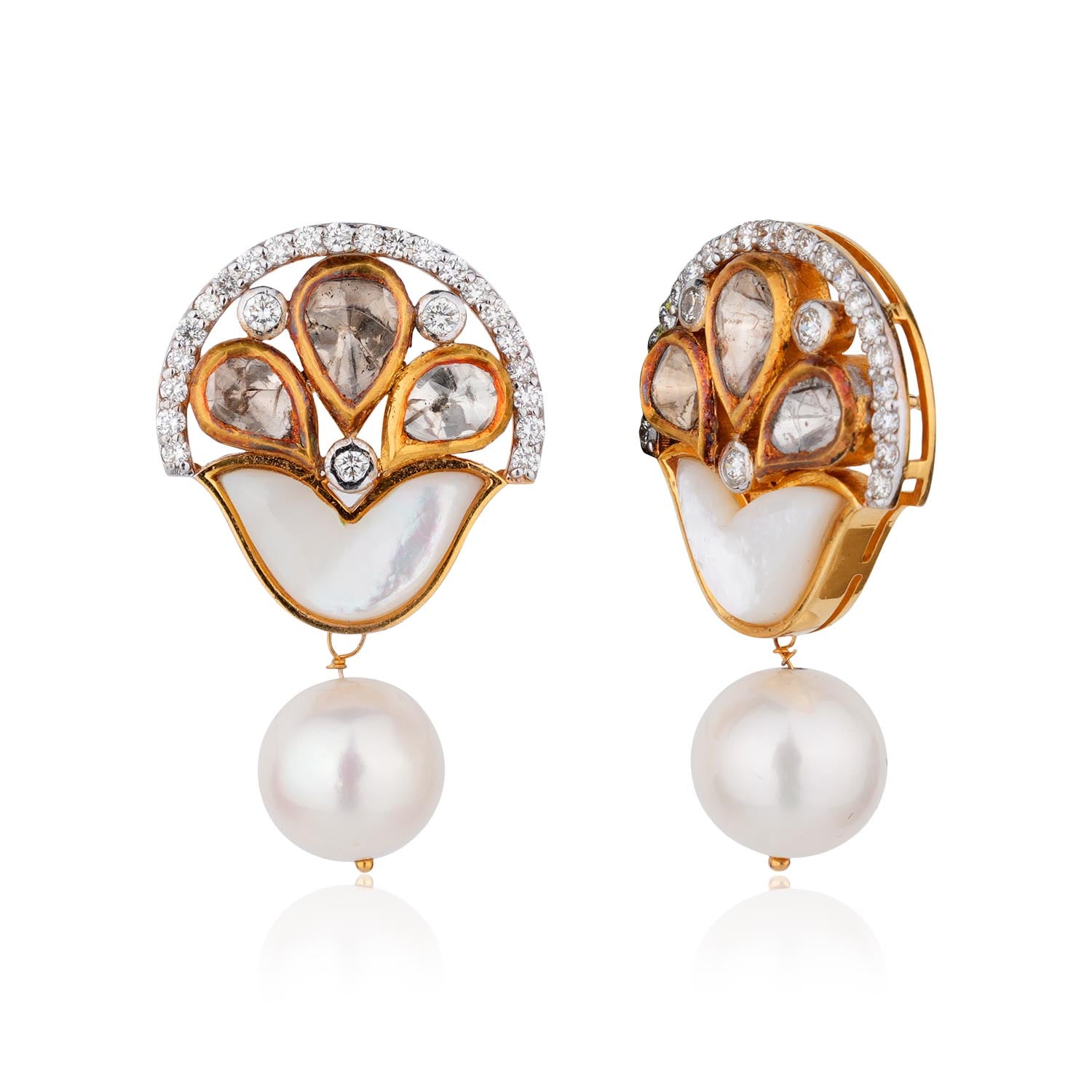 Polki Pearl Drop Earrings