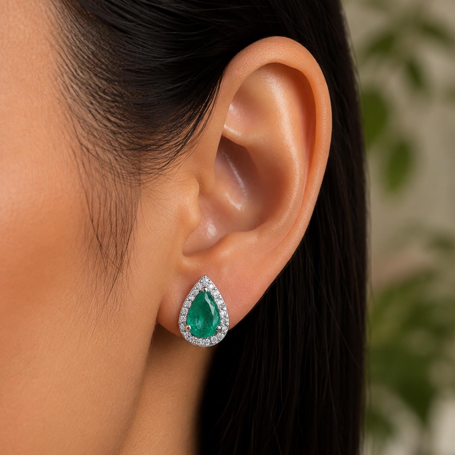 Emerald & Diamond Stud Earrings