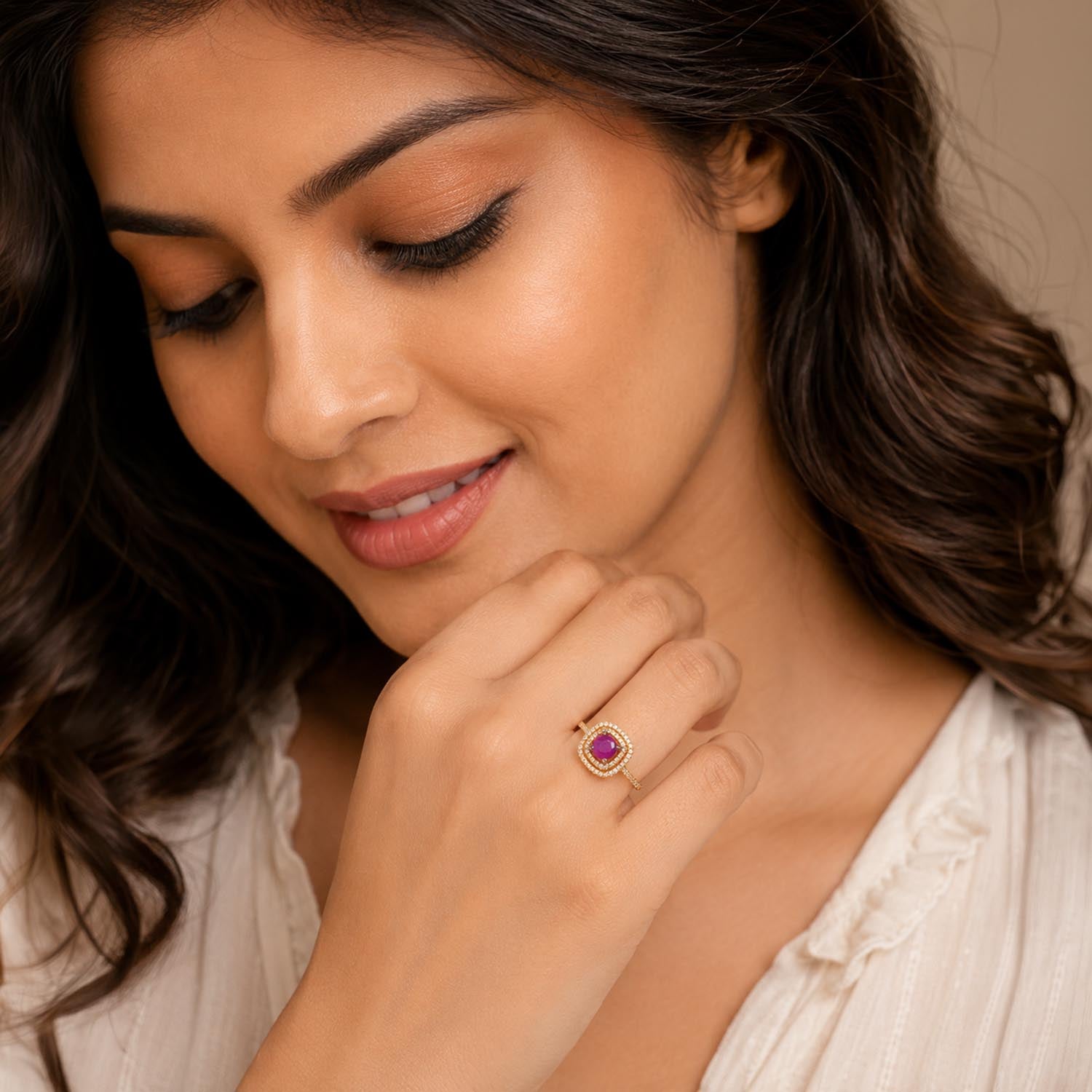 Ruby Halo Diamond Ring