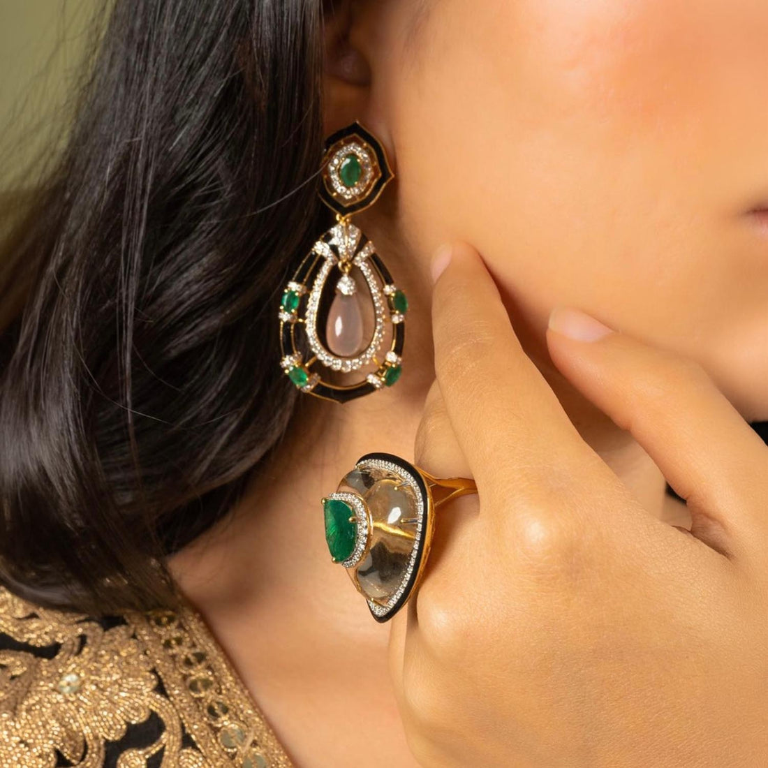 Emerald Crystal Statement Ring