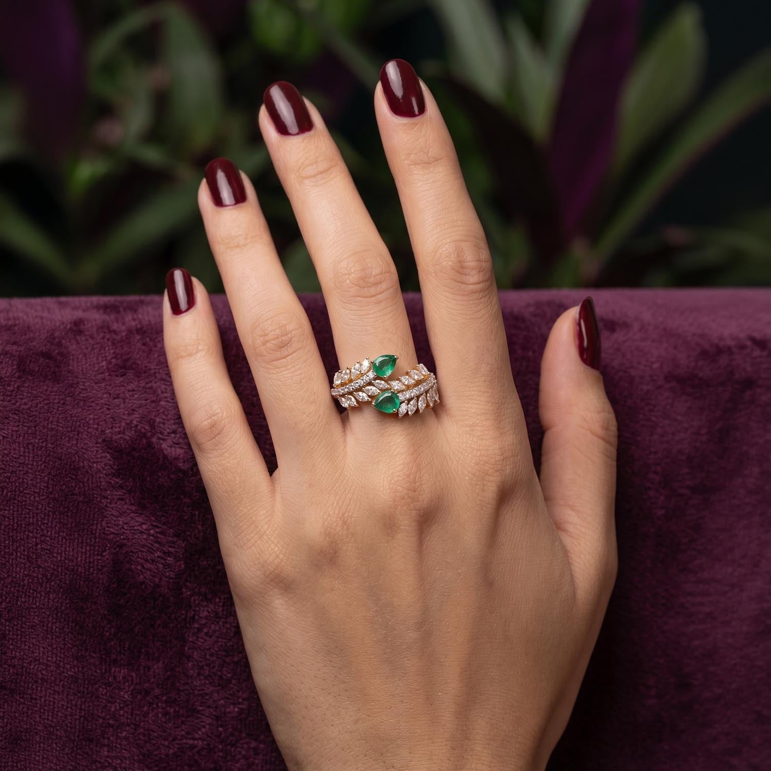 Emerald Leaf Diamond Ring