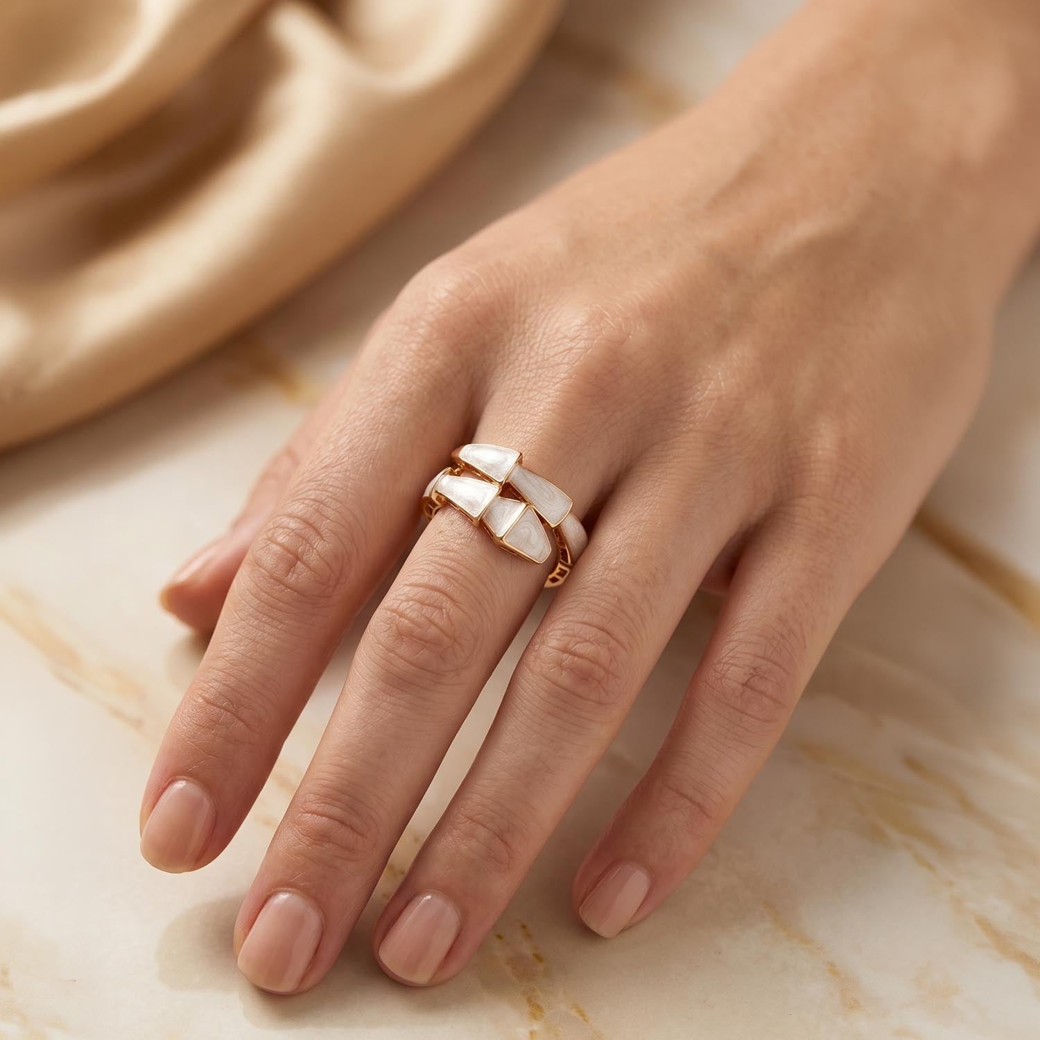 Mother of Pearl Geometric Ring