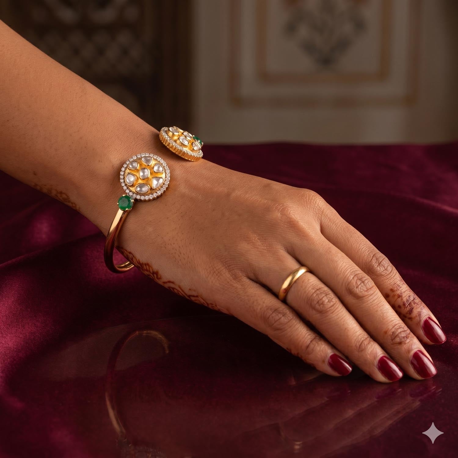 Emerald Polki Open Bracelet