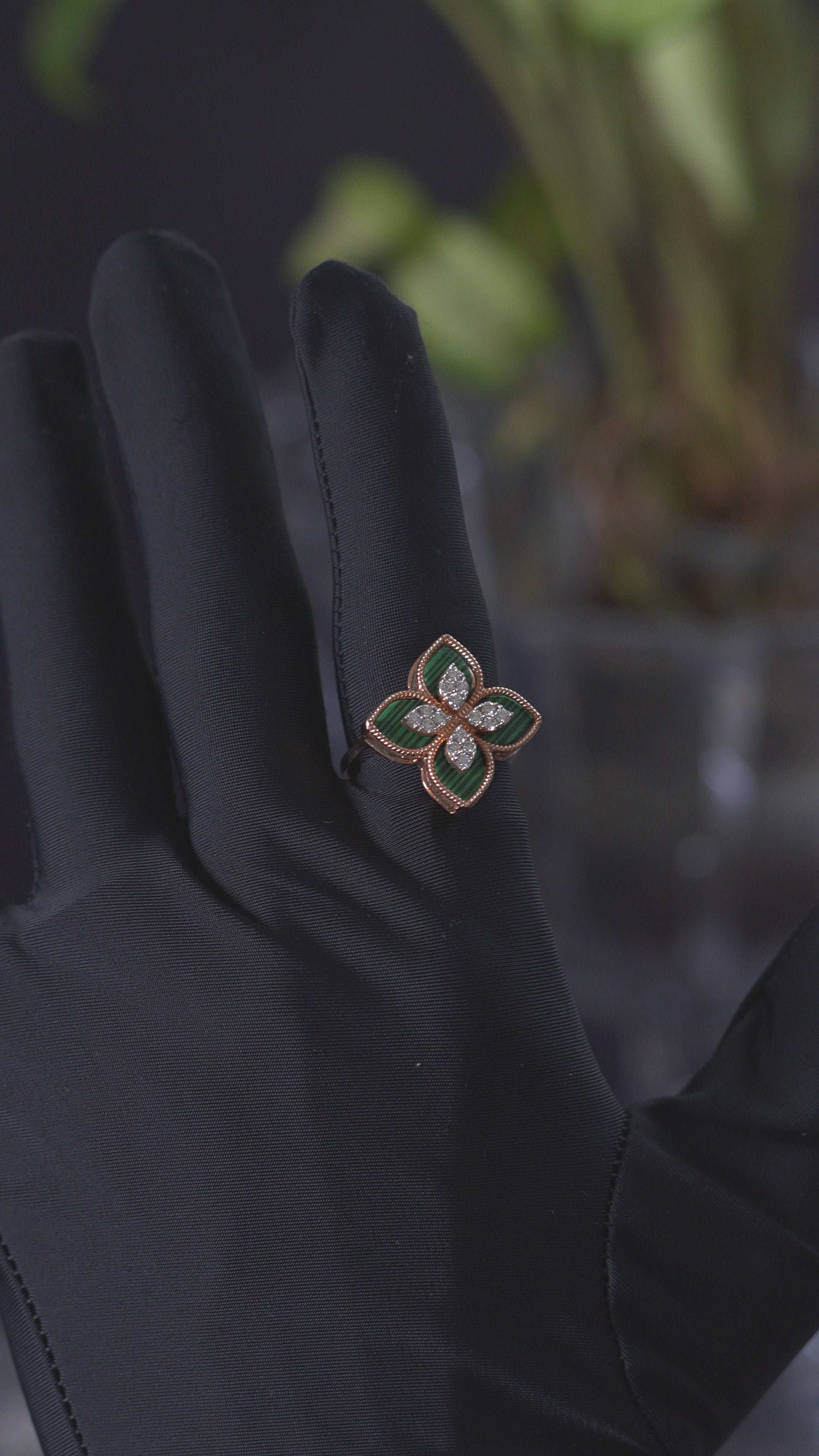 Malachite Bloom Diamond Ring