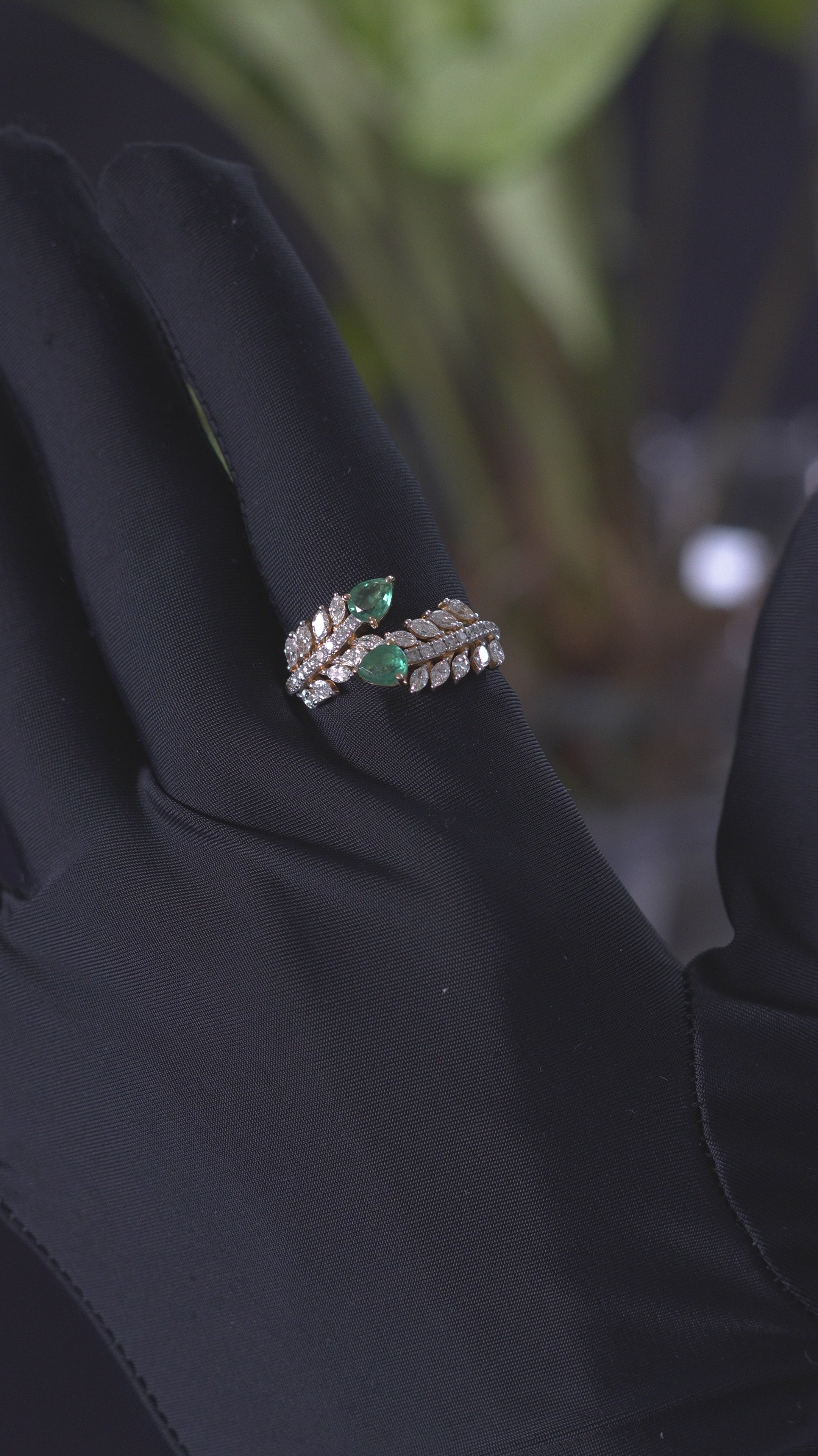 Emerald Leaf Diamond Ring